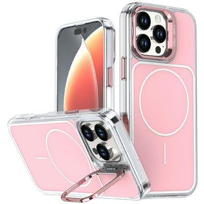 For iPhone 16 Pro Max Magnetic Case Matching Color Lens Kickstand TPU PC Phone Cover Compatible with MagSafe