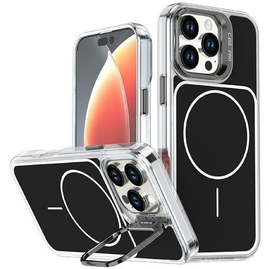 For iPhone 16 Pro Max Magnetic Case Matching Color Lens Kickstand TPU PC Phone Cover Compatible with MagSafe