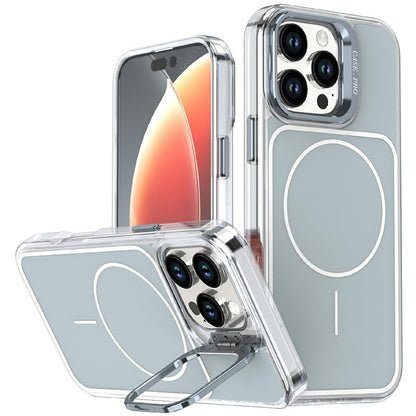 For iPhone 16 Pro Max Magnetic Case Matching Color Lens Kickstand TPU PC Phone Cover Compatible with MagSafe