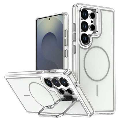 For Samsung Galaxy S25 Ultra Magnetic Case Matching Color Lens Kickstand TPU PC Phone Cover