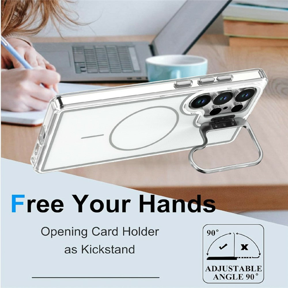 For Samsung Galaxy S25 Ultra Magnetic Case Matching Color Lens Kickstand TPU PC Phone Cover