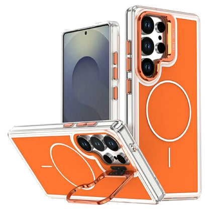 For Samsung Galaxy S25 Ultra Magnetic Case Matching Color Lens Kickstand TPU PC Phone Cover