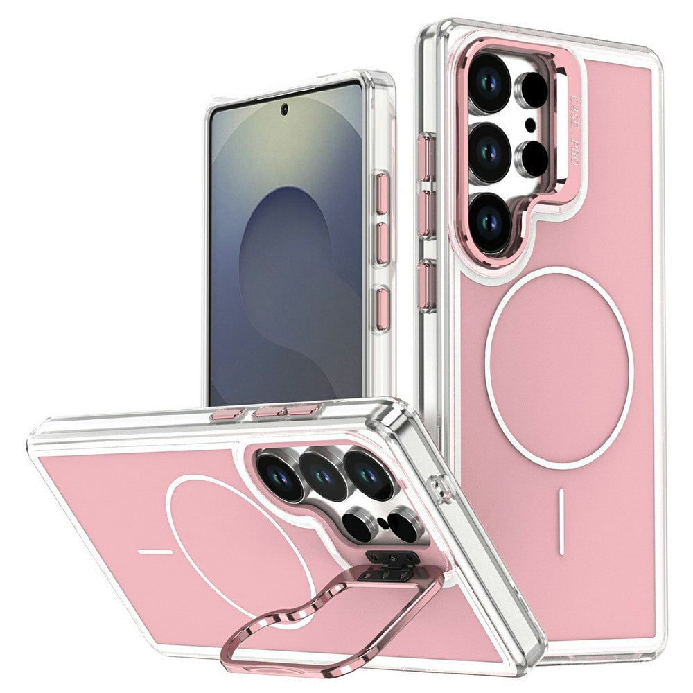 For Samsung Galaxy S25 Ultra Magnetic Case Matching Color Lens Kickstand TPU PC Phone Cover