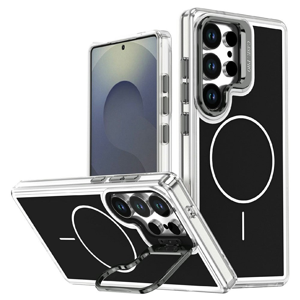 For Samsung Galaxy S25 Ultra Magnetic Case Matching Color Lens Kickstand TPU PC Phone Cover