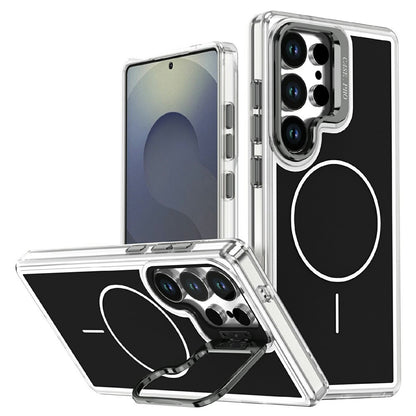 For Samsung Galaxy S25 Ultra Magnetic Case Matching Color Lens Kickstand TPU PC Phone Cover
