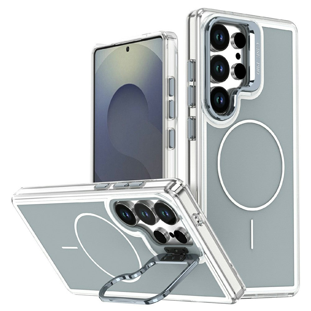 For Samsung Galaxy S25 Ultra Magnetic Case Matching Color Lens Kickstand TPU PC Phone Cover
