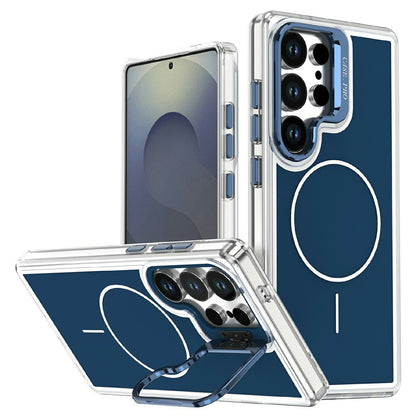 For Samsung Galaxy S25 Ultra Magnetic Case Matching Color Lens Kickstand TPU PC Phone Cover