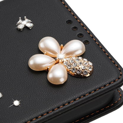 For iPhone 17e / 16e Leather Case RFID Blocking Wallet Stand Rhinestones Ballet Dancer Flip Phone Cover