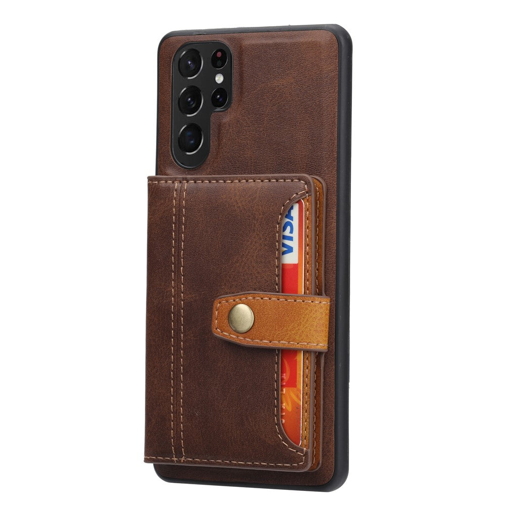 For Samsung Galaxy S26 Ultra Case Calf Texture Card Holder PU Leather + TPU Kicsktand Phone Cover
