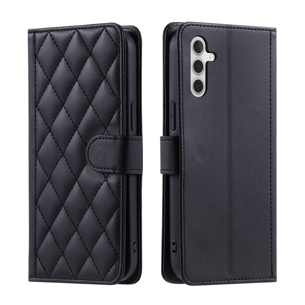 For Samsung Galaxy S26+ Case Wallet Rhombus Grid PU Leather Phone Cover with Shoulder Strap  /  Wrist Strap