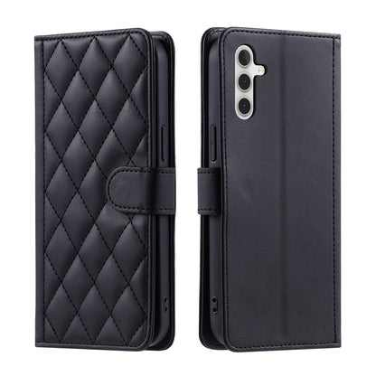 For Samsung Galaxy S26+ Case Wallet Rhombus Grid PU Leather Phone Cover with Shoulder Strap  /  Wrist Strap