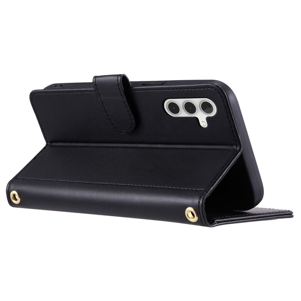 For Samsung Galaxy S26+ Case Wallet Rhombus Grid PU Leather Phone Cover with Shoulder Strap  /  Wrist Strap