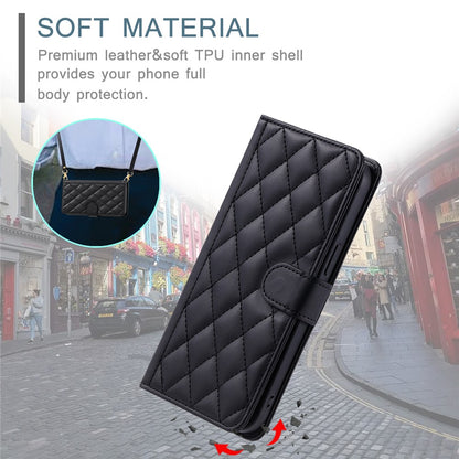 For Samsung Galaxy S26+ Case Wallet Rhombus Grid PU Leather Phone Cover with Shoulder Strap  /  Wrist Strap