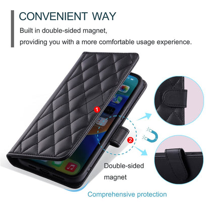 For Samsung Galaxy S26+ Case Wallet Rhombus Grid PU Leather Phone Cover with Shoulder Strap  /  Wrist Strap