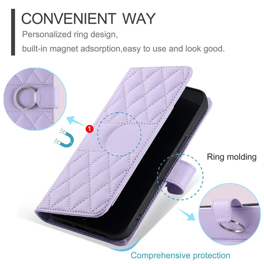 For Samsung Galaxy S26 Ultra Case Ring Buckle Wallet Stand Rhombus Crossbody Leather Mobile Cover
