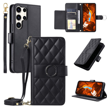 For Samsung Galaxy S26 Ultra Case Ring Buckle Wallet Stand Rhombus Crossbody Leather Mobile Cover