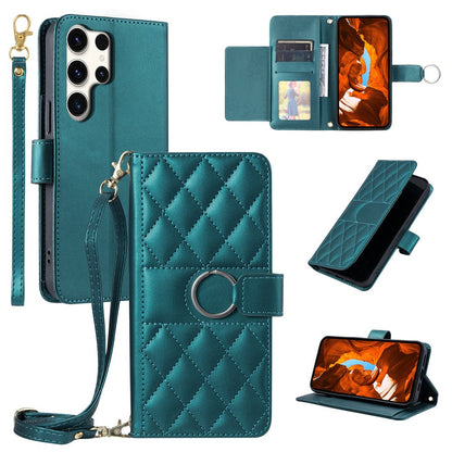 For Samsung Galaxy S26 Ultra Case Ring Buckle Wallet Stand Rhombus Crossbody Leather Mobile Cover