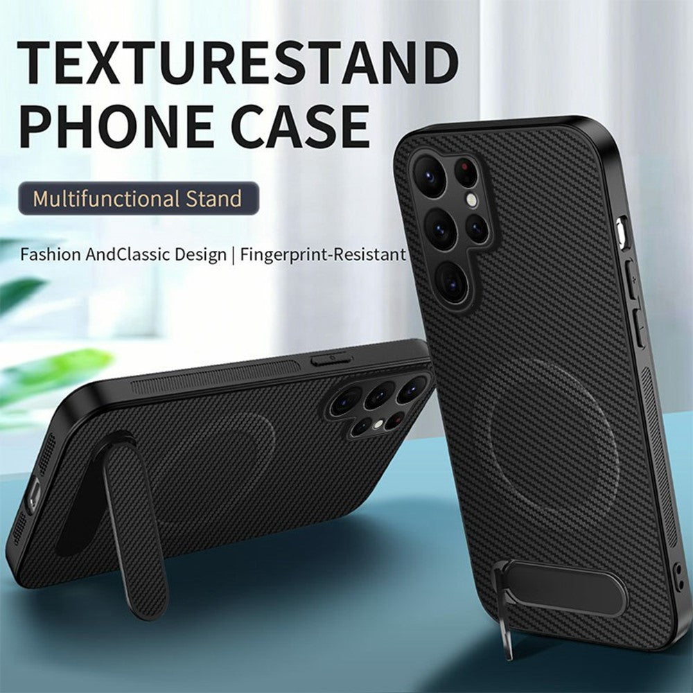 WANLONFENG QT Series For Samsung Galaxy S26 Ultra Magnetic Case Kickstand Carbon Fiber Texture PC TPU Phone Cover