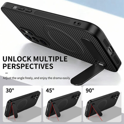 WANLONFENG QT Series For Samsung Galaxy S26 Ultra Magnetic Case Kickstand Carbon Fiber Texture PC TPU Phone Cover