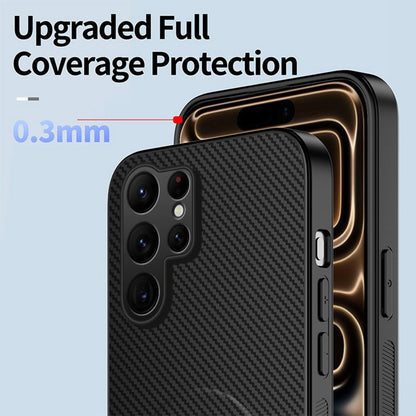 WANLONFENG QT Series For Samsung Galaxy S26 Ultra Magnetic Case Kickstand Carbon Fiber Texture PC TPU Phone Cover