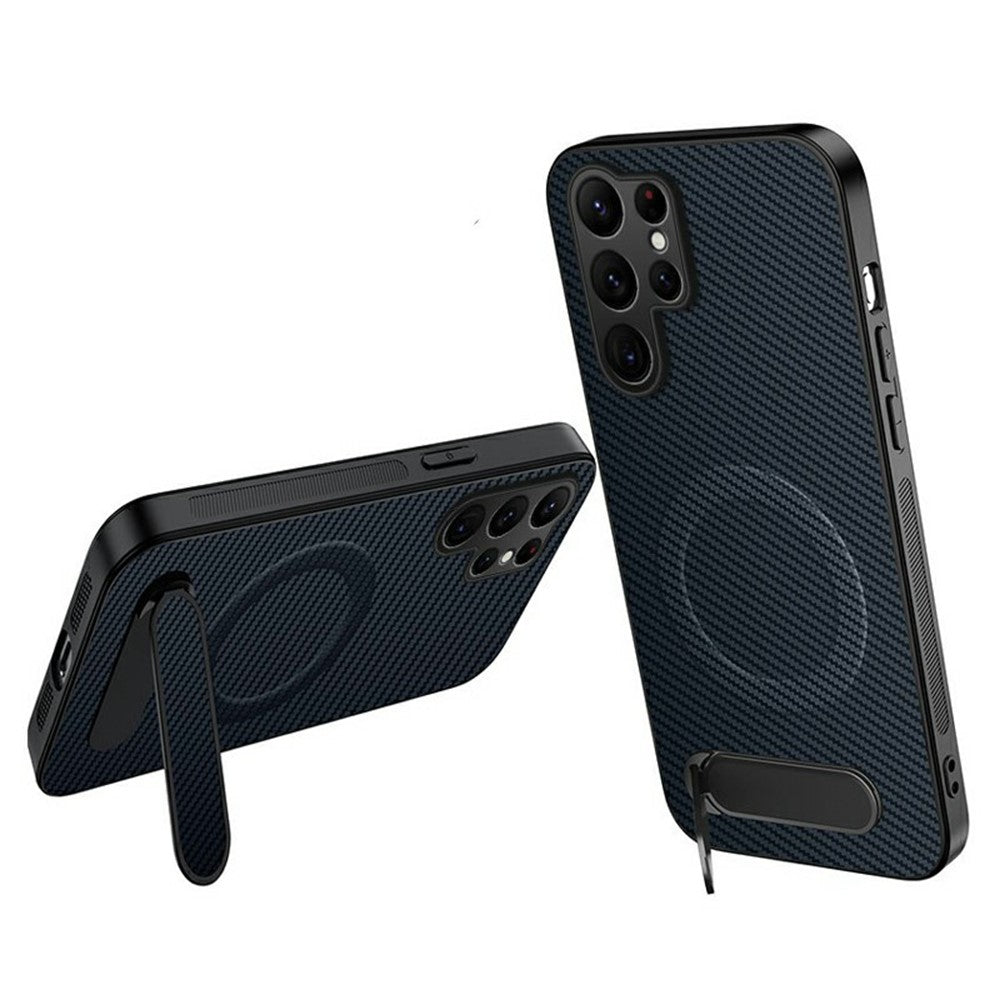WANLONFENG QT Series For Samsung Galaxy S26 Ultra Magnetic Case Kickstand Carbon Fiber Texture PC TPU Phone Cover