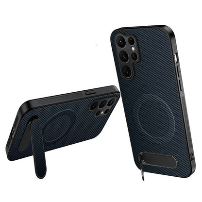 WANLONFENG QT Series For Samsung Galaxy S26 Ultra Magnetic Case Kickstand Carbon Fiber Texture PC TPU Phone Cover
