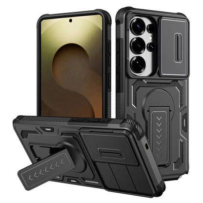 For Samsung Galaxy S26 Ultra Case Slide Lens Shield PC + TPU Kickstand Phone Cover