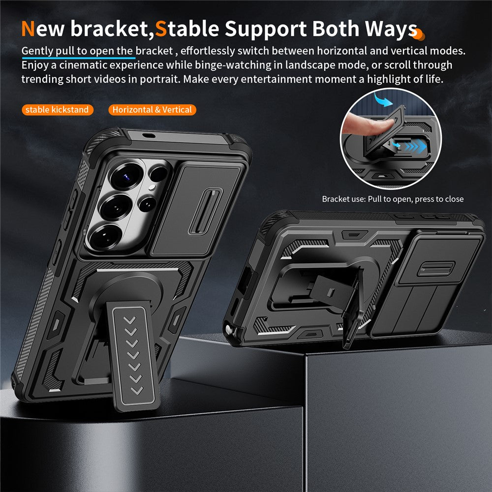 For Samsung Galaxy S26 Ultra Case Slide Lens Shield PC + TPU Kickstand Phone Cover