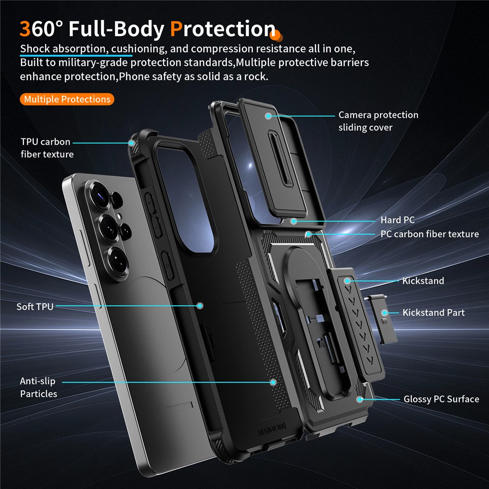 For Samsung Galaxy S26 Ultra Case Slide Lens Shield PC + TPU Kickstand Phone Cover