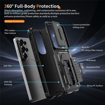 For Samsung Galaxy S26 Ultra Case Slide Lens Shield PC + TPU Kickstand Phone Cover