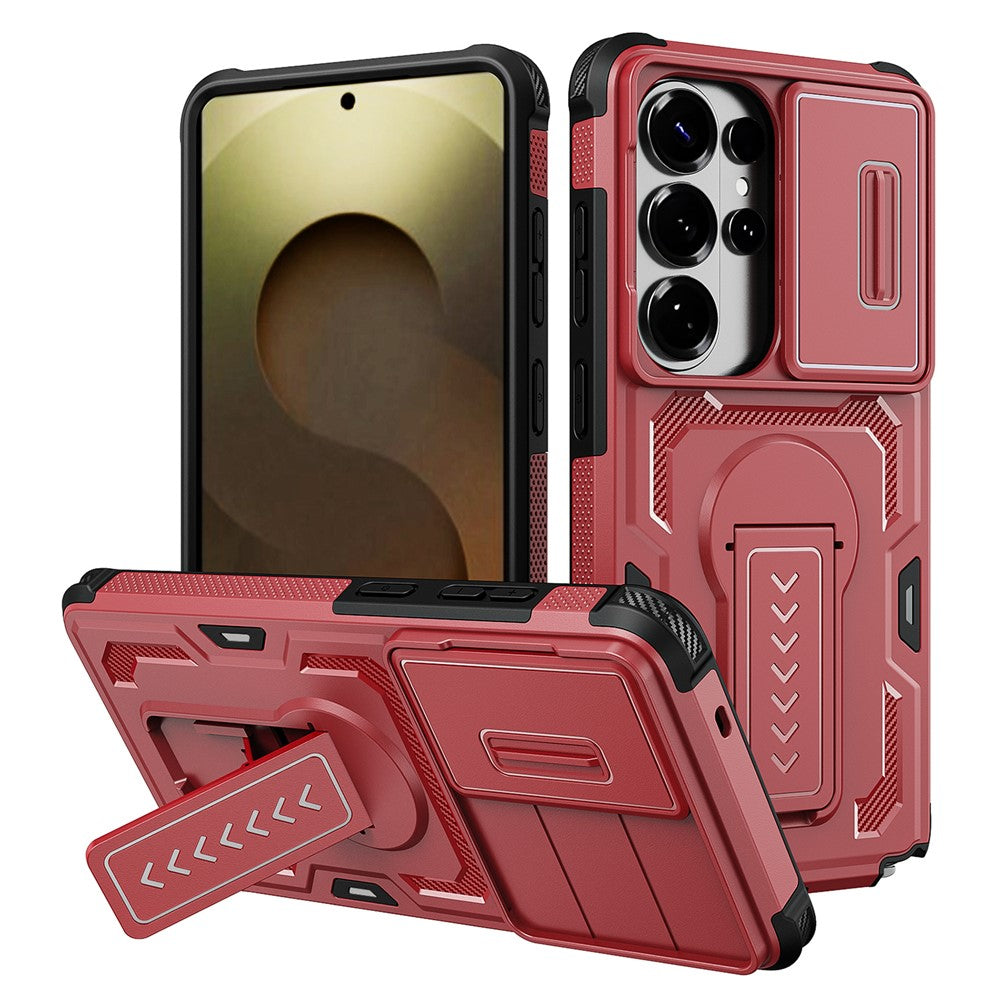 For Samsung Galaxy S26 Ultra Case Slide Lens Shield PC + TPU Kickstand Phone Cover