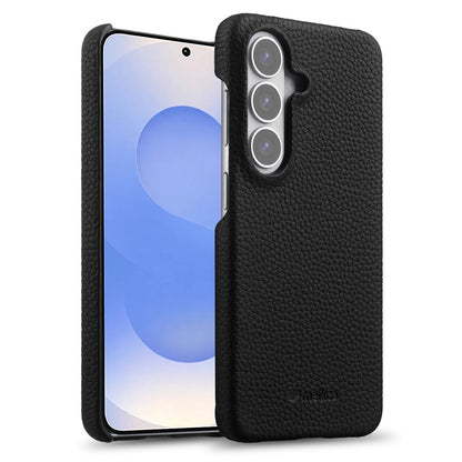 MELKCO For Samsung Galaxy S26+ Case Genuine Cow Leather PC Phone Cover Magnetic Case
