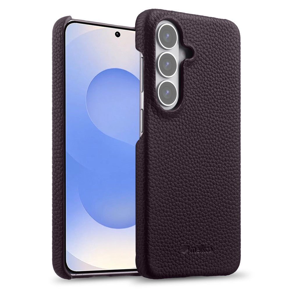 MELKCO For Samsung Galaxy S26+ Case Genuine Cow Leather PC Phone Cover Magnetic Case