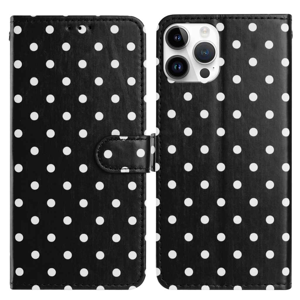 For iPhone 14 Plus Leather Case Polka Dot Pattern Wallet Stand Folio Phone Cover