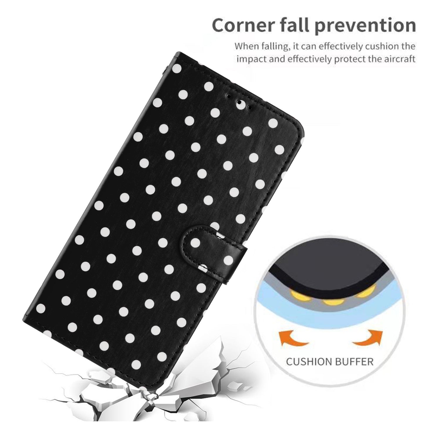 For iPhone 14 Plus Leather Case Polka Dot Pattern Wallet Stand Folio Phone Cover