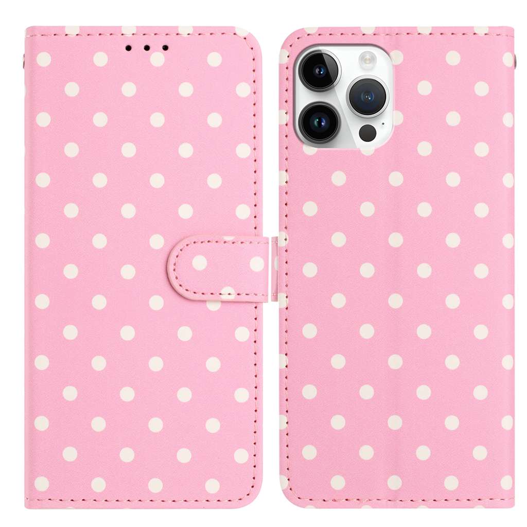 For iPhone 14 Plus Leather Case Polka Dot Pattern Wallet Stand Folio Phone Cover