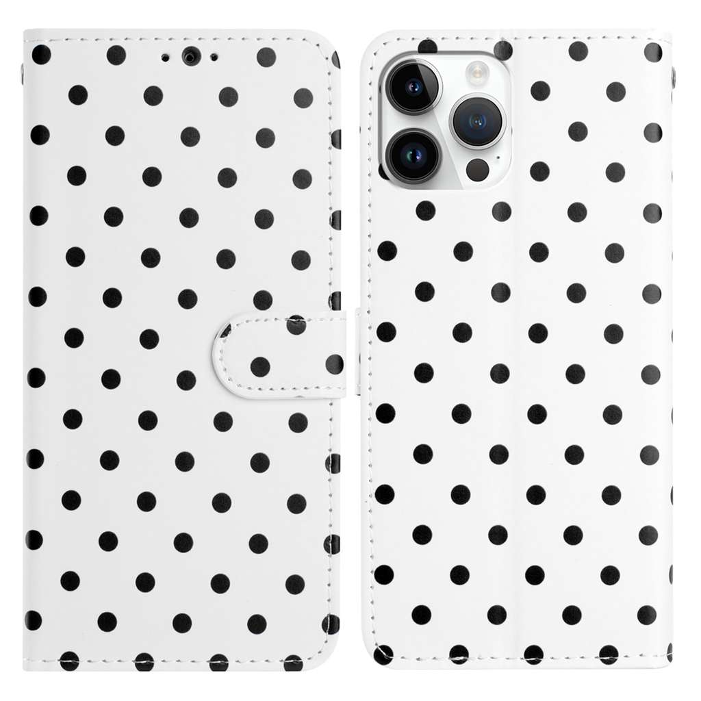 For iPhone 14 Plus Leather Case Polka Dot Pattern Wallet Stand Folio Phone Cover