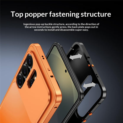 For Samsung Galaxy S26 Ultra Magnetic Case Metal Frame PC Back Phone Cover with Pop-Up Buckle