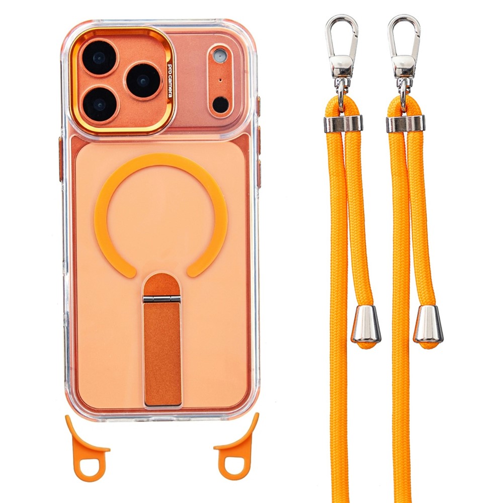 For iPhone 17 Pro Max Magnetic Phone Case Acrylic PC Back Cover with Adjustable Strap Kickstand Compatible with MagSafe