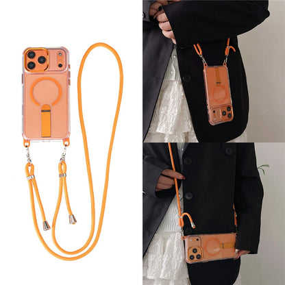 For iPhone 17 Pro Max Magnetic Phone Case Acrylic PC Back Cover with Adjustable Strap Kickstand Compatible with MagSafe