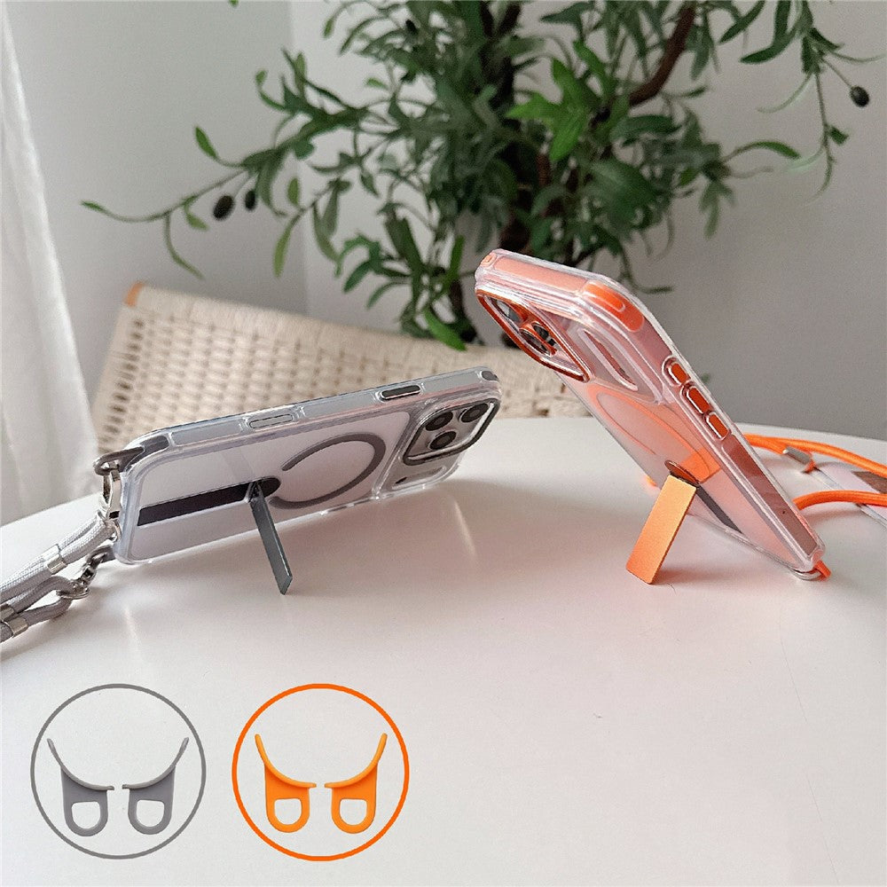 For iPhone 17 Pro Max Magnetic Phone Case Acrylic PC Back Cover with Adjustable Strap Kickstand Compatible with MagSafe