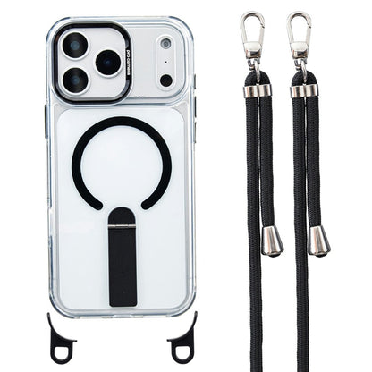 For iPhone 17 Pro Max Magnetic Phone Case Acrylic PC Back Cover with Adjustable Strap Kickstand Compatible with MagSafe