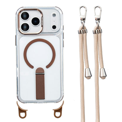 For iPhone 17 Pro Max Magnetic Phone Case Acrylic PC Back Cover with Adjustable Strap Kickstand Compatible with MagSafe