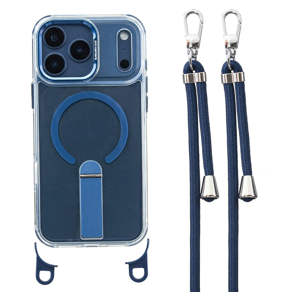 For iPhone 17 Pro Max Magnetic Phone Case Acrylic PC Back Cover with Adjustable Strap Kickstand Compatible with MagSafe
