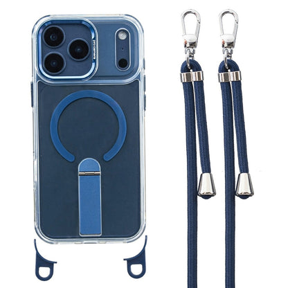 For iPhone 17 Pro Max Magnetic Phone Case Acrylic PC Back Cover with Adjustable Strap Kickstand Compatible with MagSafe
