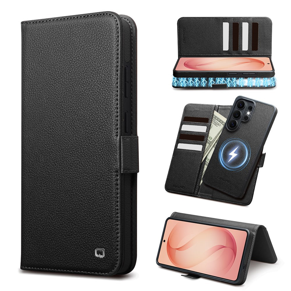 QIALINO For Samsung Galaxy S26 Ultra Magnetic Wallet Case Genuine Leather Detachable Flip Phone Cover