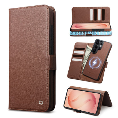 QIALINO For Samsung Galaxy S26 Ultra Magnetic Wallet Case Genuine Leather Detachable Flip Phone Cover