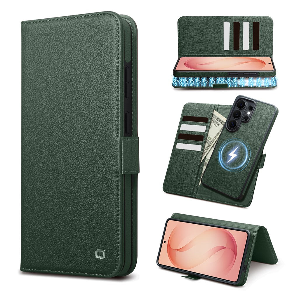 QIALINO For Samsung Galaxy S26 Ultra Magnetic Wallet Case Genuine Leather Detachable Flip Phone Cover