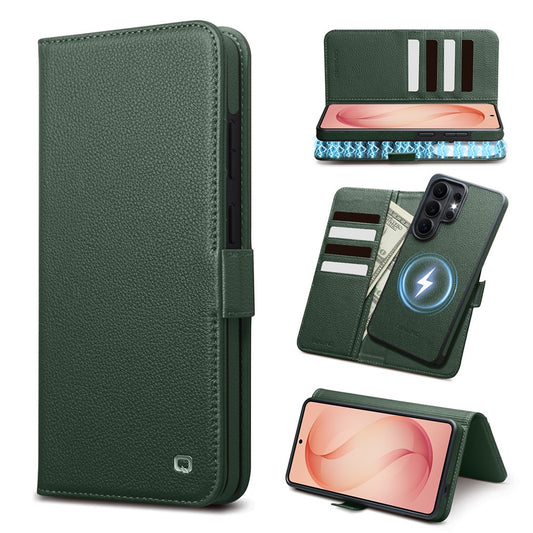 QIALINO For Samsung Galaxy S26 Ultra Magnetic Wallet Case Genuine Leather Detachable Flip Phone Cover