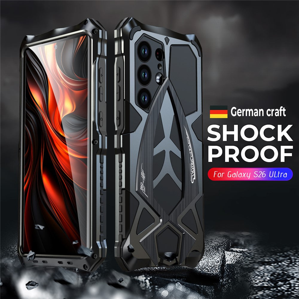 LUPHIE For Samsung Galaxy S26 Ultra Case Sports Car Design Shockproof Metal + TPU Phone Cover with Screen Protector
